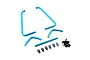 Yeah Racing blue aluminium side bumper set for RC cars, including metal bars, mounting brackets, and black screws on a white background.