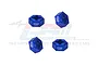 Four blue anodized aluminium 12mm wheel hex adapters for RC cars, arranged on a white background with a faint GPM Racing logo watermark.