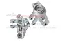 Two silver aluminium rear hubs for RC cars by GPM Racing, shown from different angles against a white background.
