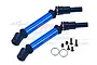Two blue and black GPM Racing CVD driveshafts with included screws and rings on a white background.