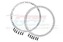 Two silver aluminium RC front wheel reinforcement rings with a set of small black screws, displayed against a GPM Racing logo background.