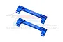 Two blue anodized aluminium GPM Racing crossbar shock mounts for RC cars, featuring engraved branding and material grade 7075.