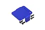 A blue anodized aluminium GPM Racing servo mount or radio deck with four black hex screws on a white background.