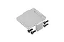 A silver GPM aluminium servo mount and radio deck with four black mounting screws on a white background.