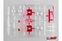 A plastic sprue containing various transparent and red-tinted RC car light housing parts on a white background.
