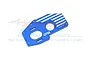 GPM Racing blue anodised aluminium motor mounting plate for RC cars, featuring machined silver accents and GPM branding.