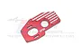 A red anodized aluminium motor mounting plate for RC cars by GPM Racing, featuring machined silver accents and mounting holes.