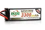 NXE Power 3300mAh 30C hard case LiPo battery pack with red and black power wires against a white background.