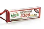 An NXE Power 3300mAh 40C soft case LiPo battery with red casing and black and red wires on a white background.