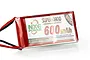 NXE Super-Nano 600mAh 30C LiPo battery in a red soft case with black and red wires extending from one end.