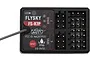 FlySky FS-R7P 2.4GHz 7-channel micro receiver showing the top face with servo ports, bind button, and antenna wire.