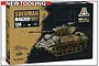 Italeri 1/56 scale M4A3E8 Sherman Fury tank model kit box, featuring a painted model of the tank on the front.