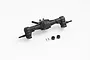 FMS RC rear differential axle housing assembly in black plastic with wheel hex nuts and pins on a white background.