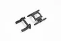 Two black plastic chassis rail brace and gearbox mount components for an FMS RC vehicle on a white background.