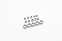 A set of various sized metal shielded ball bearings arranged on a white background.
