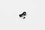 A black brass servo horn and a small black screw isolated on a white background.