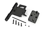 Traxxas Telemetry Expander Mount kit including two black plastic mounting plates, four screws, two nuts, and a drill bit on a white background.