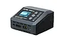 SkyRC S100 Neo AC/DC smart balance charger in a studio setting, showing the front display, control buttons, and various ports.