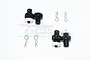 GPM Racing black aluminium magnetic body mount kit with four body clips on a white background.