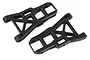 Two black plastic rear lower suspension arms for an HSP RC car, shown from an overhead angle on a white background.