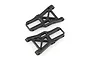 Two black plastic front lower suspension arms for an HSP RC car, shown from an overhead angle on a white background.