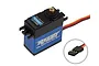 Reedy Power 2513MG digital metal gear servo with a blue and black casing, showing the output shaft and the three-pin receiver connector in an inset circle.