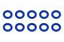 Ten blue anodized aluminium washers arranged in two rows of five on a white background.