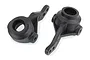 Two black plastic RC steering hubs, one marked L and one marked R, isolated on a white background.