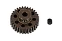 A brown anodized aluminium 31T pinion gear with a small black grub screw on a white background.