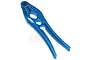 A blue anodized aluminium multi-function RC tool by Yeah Racing featuring shock shaft pliers and screw sizing holes.