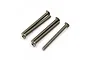 Five metallic button head screws arranged in a row against a white background.