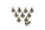 A collection of ten silver-coloured titanium button head screws arranged on a white background.