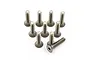 A set of ten silver-coloured titanium countersunk head screws with hex drive sockets, arranged on a white background.