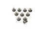A set of nine small titanium countersunk head screws with hex drive sockets arranged on a white background.