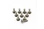 A set of ten silver-coloured titanium countersunk screws with coarse threads arranged on a white background.