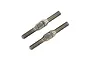 Two silver-coloured metal turnbuckles with threaded ends and a central hexagonal adjustment section, isolated on a white background.