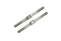 Two silver-coloured metal RC turnbuckles with threaded ends and a central flat section for adjustment, isolated on a white background.