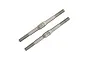Two silver-coloured metal RC turnbuckles with threaded ends and a central adjustment section, isolated on a white background.