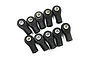 A set of ten black RC rod ends with silver metal pivot balls inserted, arranged in two rows on a white background.