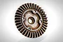 A metal 38T differential bevel gear for an RC car, shown from an angled perspective against a white background.