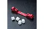 MST red anodized aluminium adjustable suspension pin mount with four white plastic suspension inserts on a black textured surface.