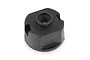 A black plastic differential case part for an RC car on a white background.