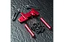 MST red aluminium adjustable V2 front connection mount kit including carbon fiber plates, red posts, and black screws on a textured black background.