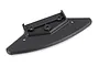 A black plastic front bumper for an RC car, featuring a curved design with mounting holes and a reinforced central section.