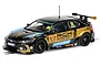 A 1/32 scale Scalextric slot car model of the Honda Civic FK8 Type R, featuring the black and gold BTC Racing livery driven by Josh Cook.