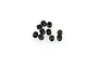 A small pile of ten black metal grub screws with hexagonal sockets, arranged on a plain white background.