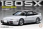 Product box art for a Fujimi 1/24 scale Nissan 180SX plastic model kit featuring a silver Nissan 180SX car illustration.