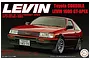 Box art for a Fujimi 1/24 scale Toyota AE86 Levin model kit featuring a red and black car illustration.