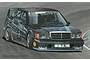 Box art illustration of a black Mercedes-Benz 190E 2.5-16 Evolution II race car with Boss and Konig Pilsener branding on a racetrack.