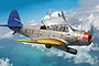 Digital illustration of a silver US Navy TBD-1 Devastator aircraft in flight, with two smaller planes in the background against a cloudy blue sky.